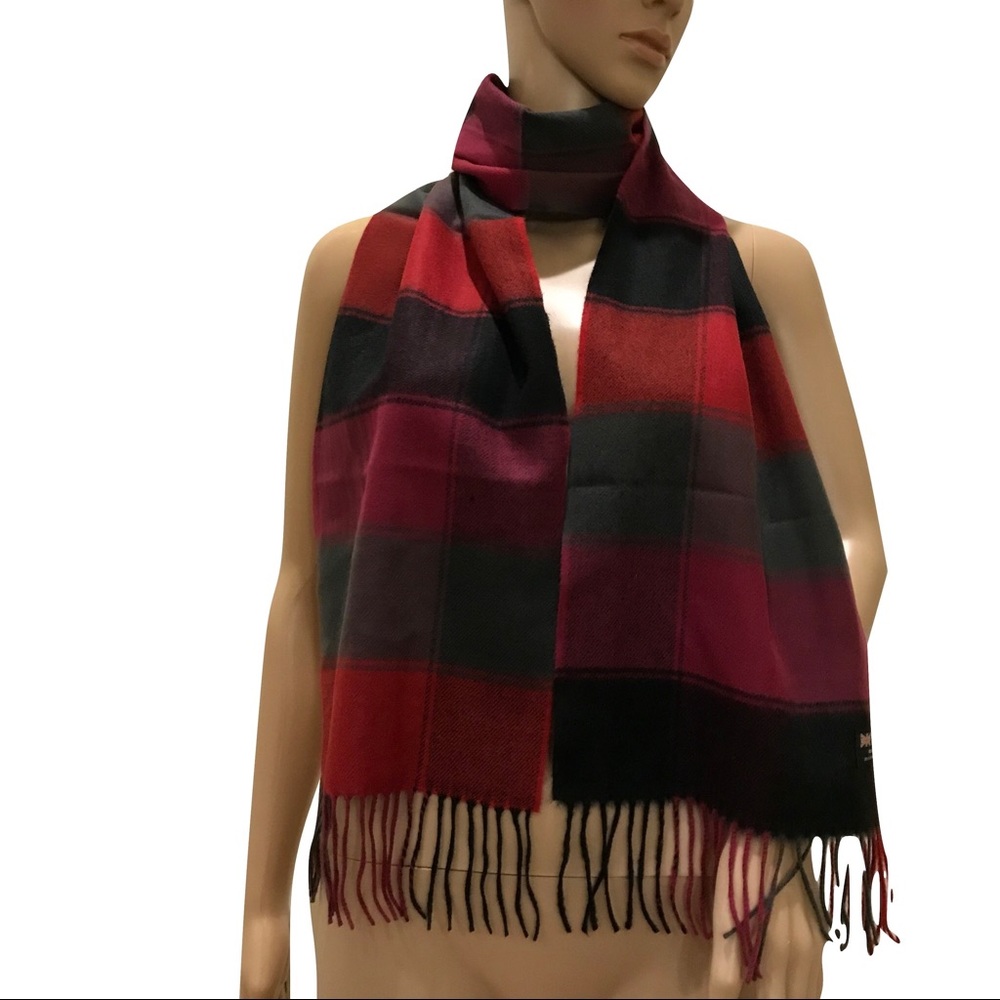 100% Cashmere Black & Red Plaid Scarf- Super Soft!